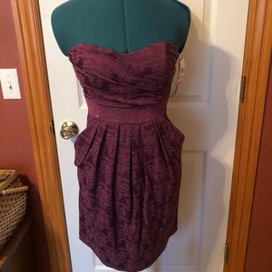 Plum/purple strapless dress with pockets